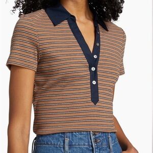 Veronica Beard Navy and Brown Striped Button Down Shirt